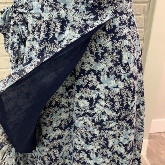 Michael Kors Women Blue Floral Flutter Sleeve Wrap Dress Size S - Picture 4 of 8